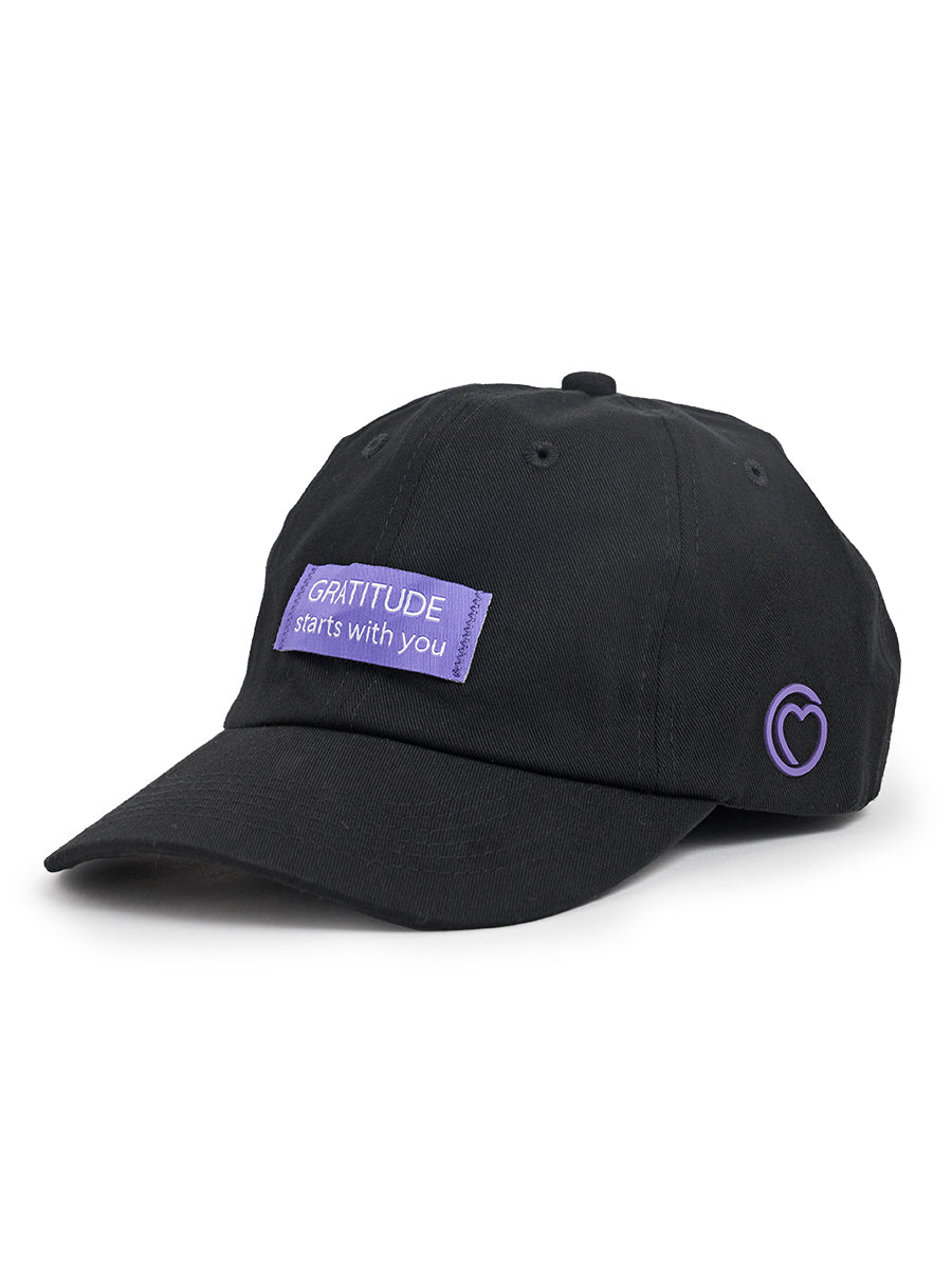 Gratitude Starts with You Black Hat with Purple Tag